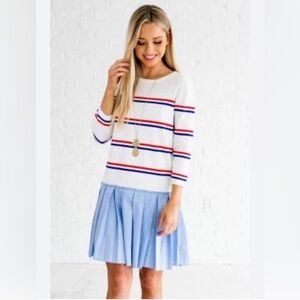 English Laundry Striped Sweater Dress with Pleated Skirt
